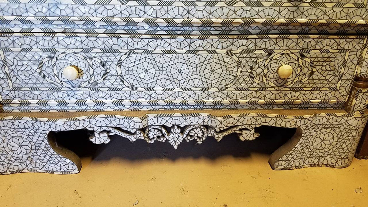 Inlaid Mother of Pearl Dresser, Moroccan Bone Chest of Drawers, Syrian Handcraft (55x45x23)