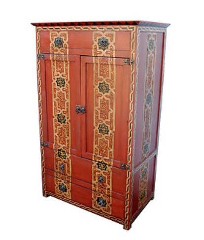 Vintage Hand-Painted Moroccan Armoire, Moorish Red Bedroom Furniture