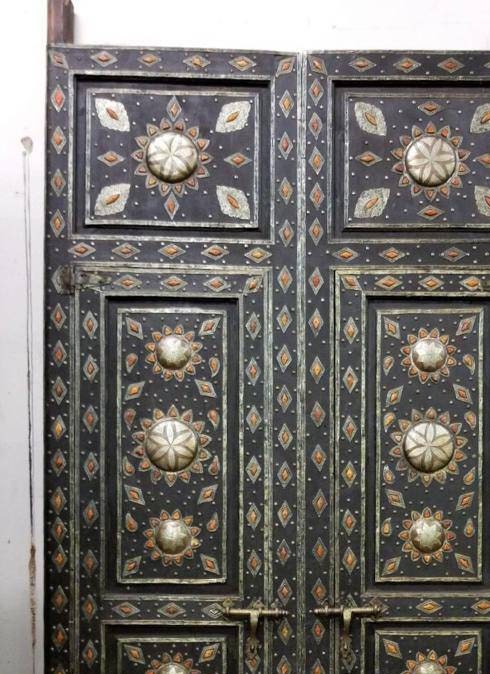 Vintage Moorish Palace Double Door: Camel Bone & Silver Inlaid