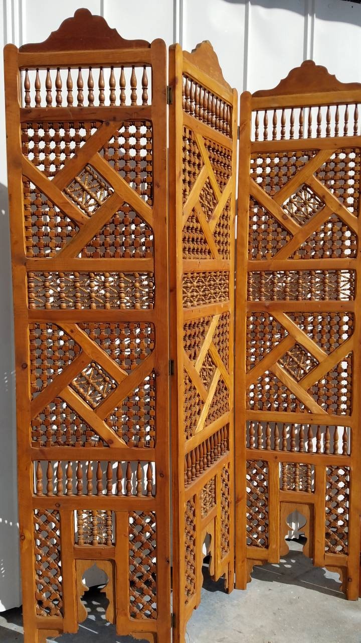 Hand Carved Moroccan Wooden Room Divider - Mousharabiah Screen