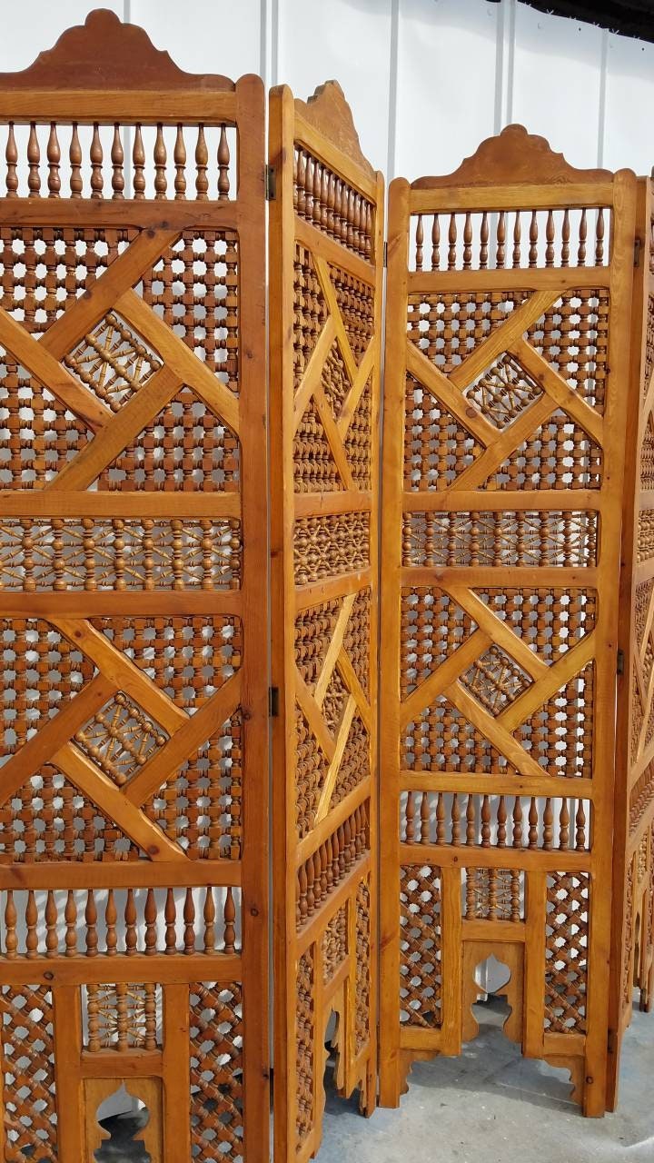 Hand Carved Moroccan Wooden Room Divider - Mousharabiah Screen