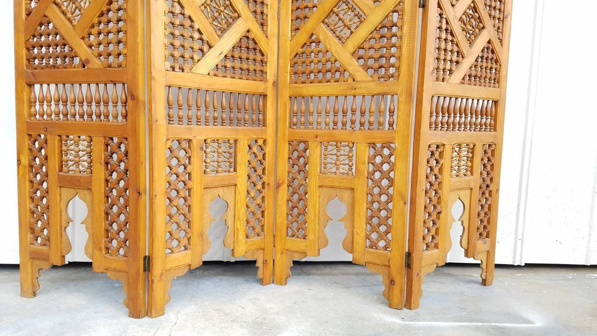 Hand Carved Moroccan Wooden Room Divider - Mousharabiah Screen