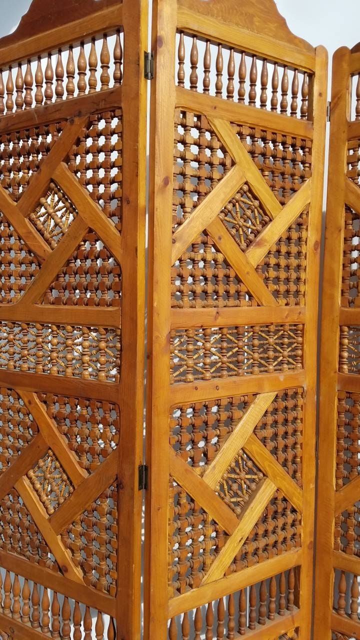 Hand Carved Moroccan Wooden Room Divider - Mousharabiah Screen