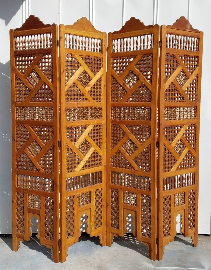 Hand Carved Moroccan Wooden Room Divider - Mousharabiah Screen