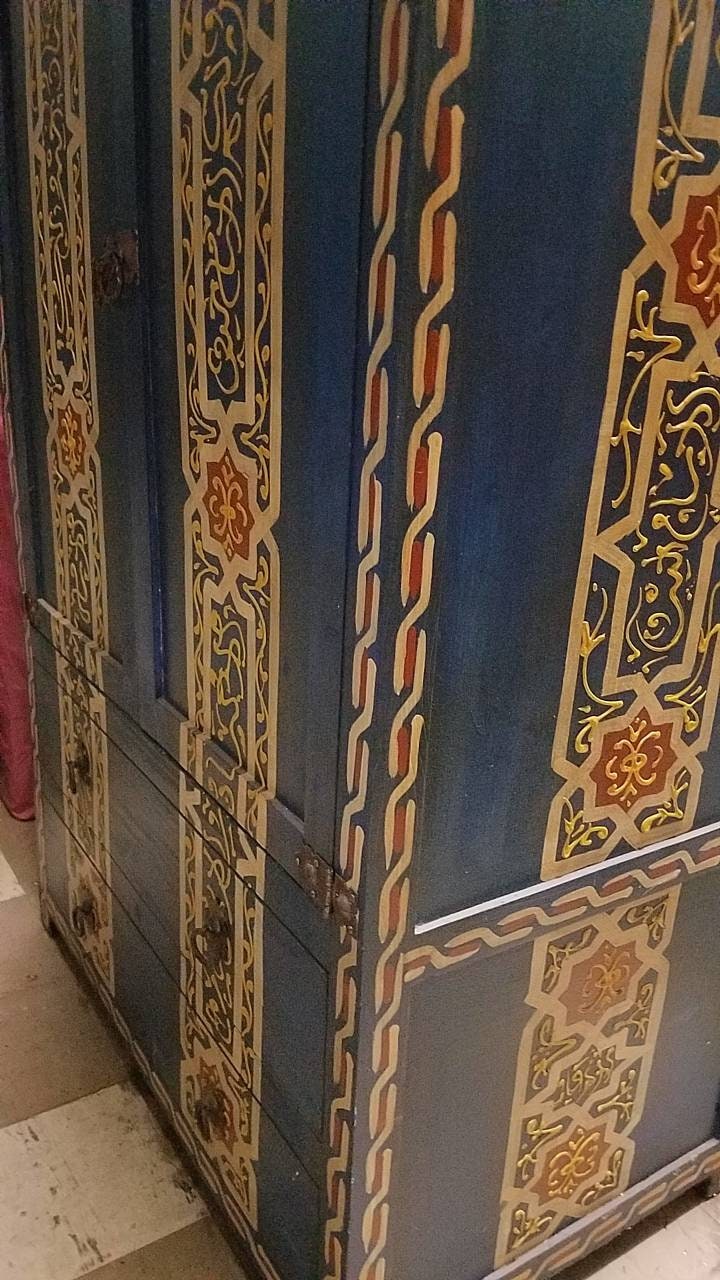 Vintage Hand-Painted Moroccan Armoire, Moorish Red Bedroom Furniture