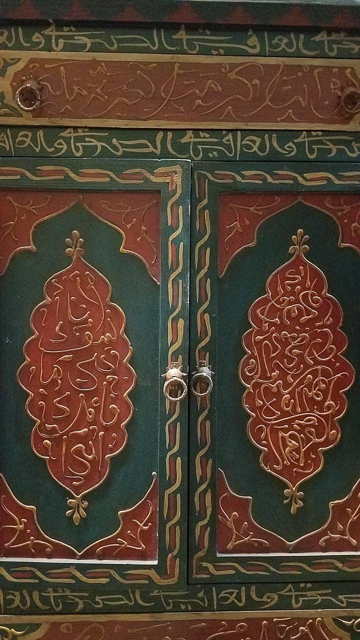Vintage Hand-Painted Moroccan Armoire, Moorish Red Bedroom Furniture