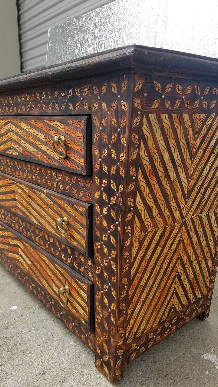 Inlaid Camel Bone Moroccan Dresser, Vintage Moorish Cabinet