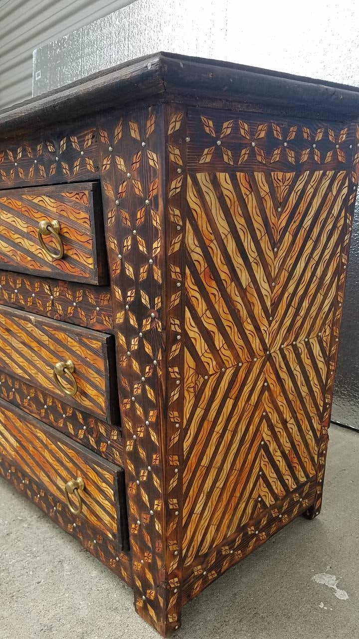 Inlaid Camel Bone Moroccan Dresser, Vintage Moorish Cabinet
