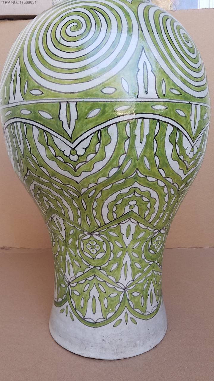 Handmade Moroccan Pottery Vase, Abstract Painted Decor (25" x 13.5")