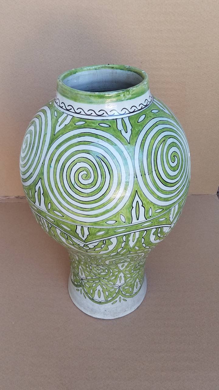 Handmade Moroccan Pottery Vase, Abstract Painted Decor (25" x 13.5")