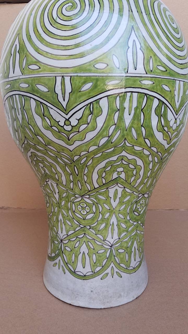 Handmade Moroccan Pottery Vase, Abstract Painted Decor (25" x 13.5")