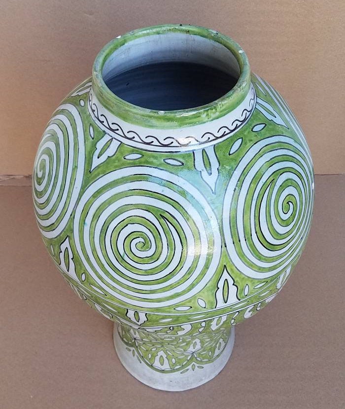 Handmade Moroccan Pottery Vase, Abstract Painted Decor (25" x 13.5")