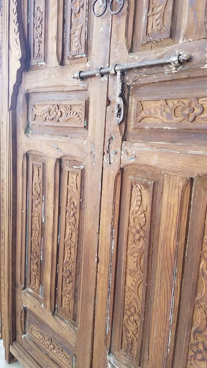 Handmade Vintage Moroccan Carved Wood Door Panels (78x40)