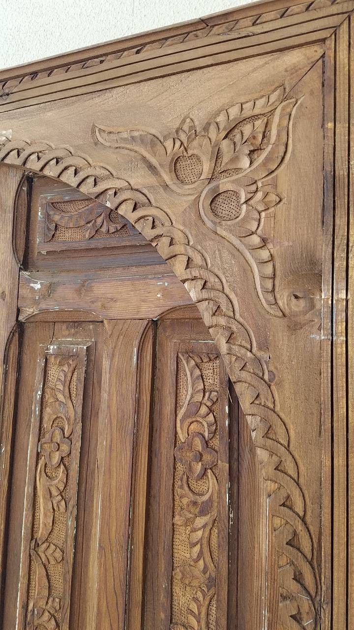 Handmade Vintage Moroccan Carved Wood Door Panels (78x40)