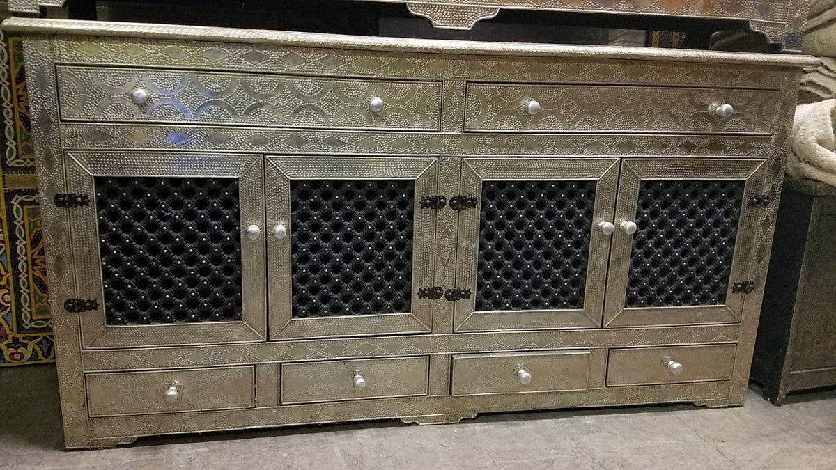 Handmade Moroccan Silver Metal Cabinet: Mousharabia Door, Wood Frame