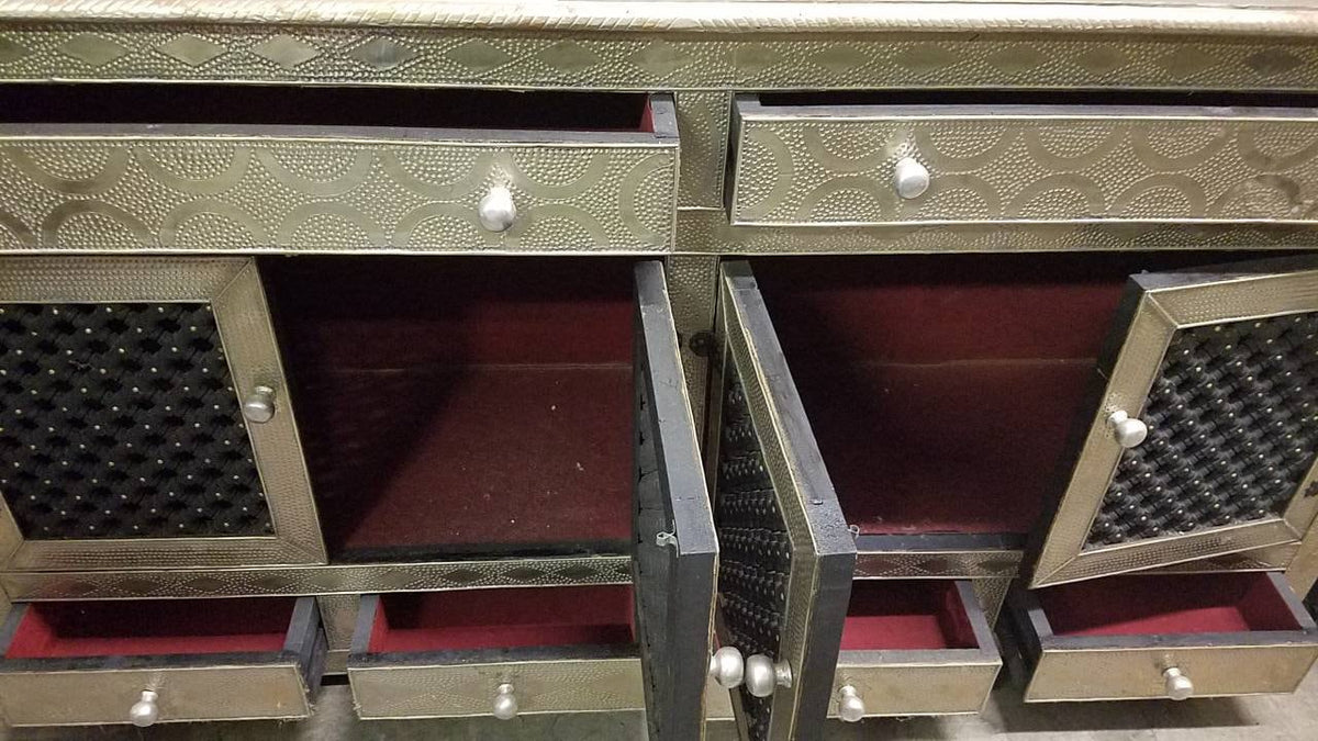 Handmade Moroccan Silver Metal Cabinet: Mousharabia Door, Wood Frame