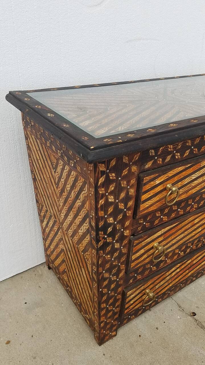 Inlaid Camel Bone Moroccan Dresser, Vintage Moorish Cabinet