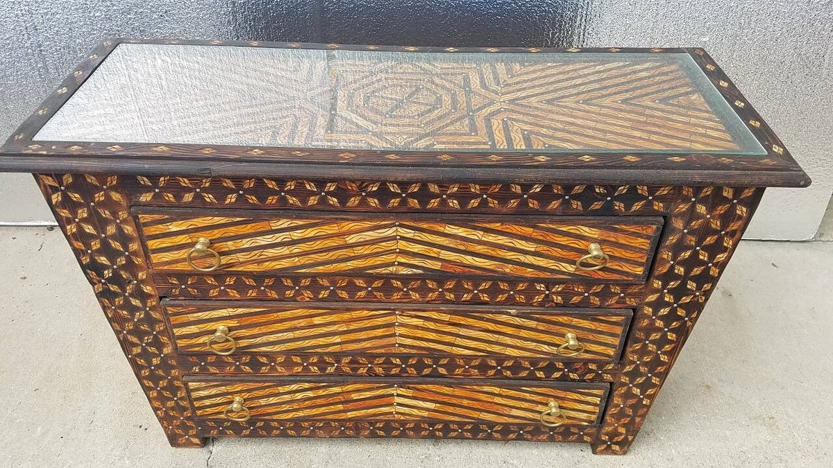 Inlaid Camel Bone Moroccan Dresser, Vintage Moorish Cabinet