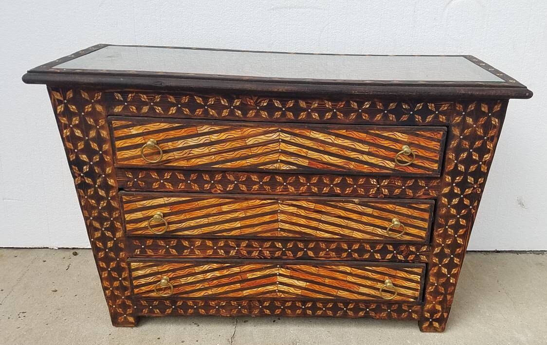 Inlaid Camel Bone Moroccan Dresser, Vintage Moorish Cabinet