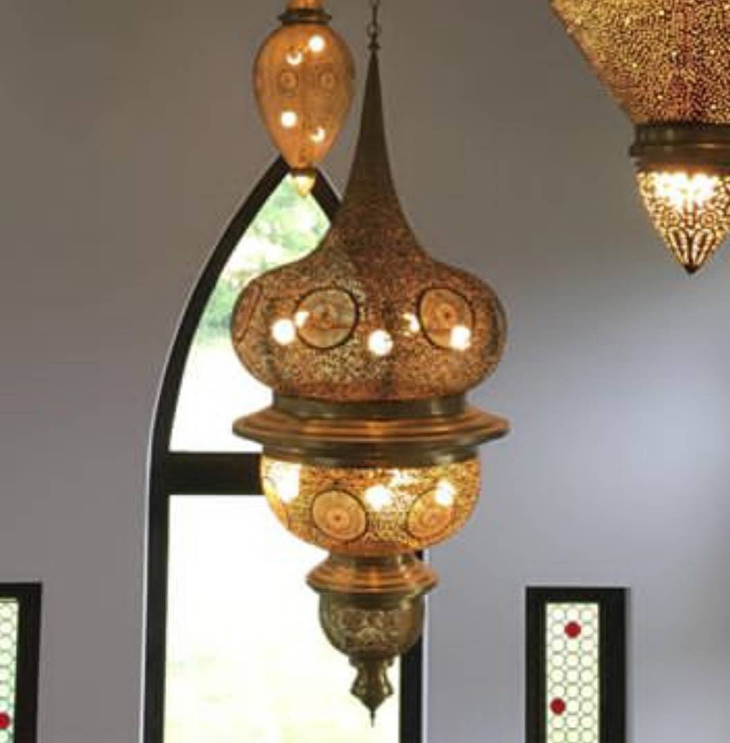 Extra Large Vintage Moroccan Brass Chandelier, Handmade Moorish Pendant Light