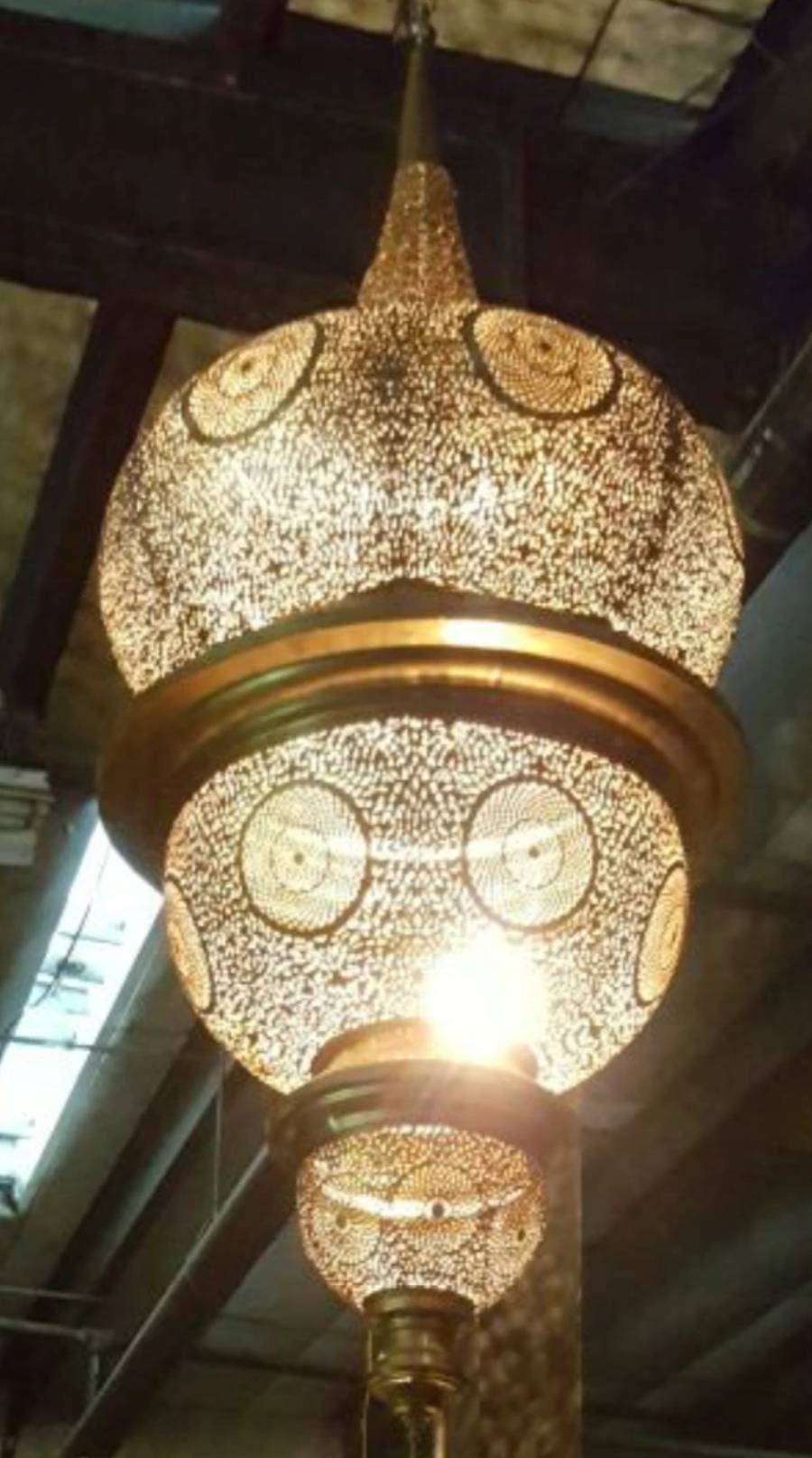 Extra Large Vintage Moroccan Brass Chandelier, Handmade Moorish Pendant Light