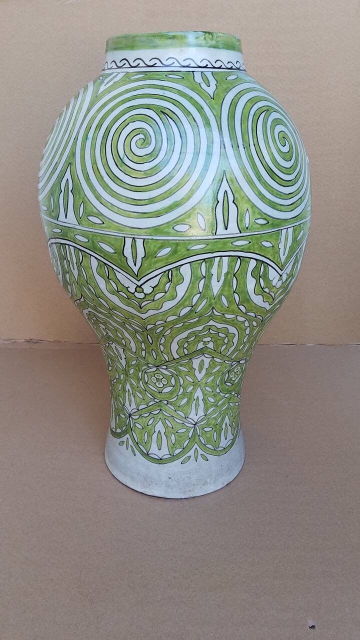 Handmade Moroccan Pottery Vase, Abstract Painted Decor (25" x 13.5")