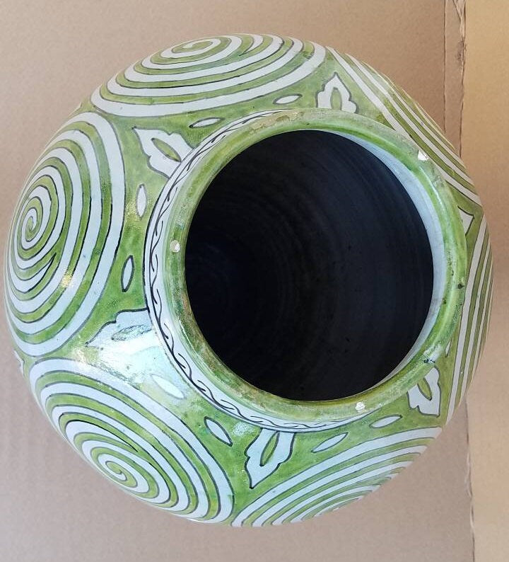 Handmade Moroccan Pottery Vase, Abstract Painted Decor (25" x 13.5")