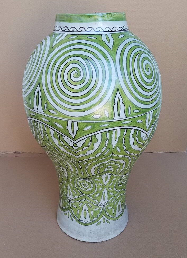 Handmade Moroccan Pottery Vase, Abstract Painted Decor (25" x 13.5")