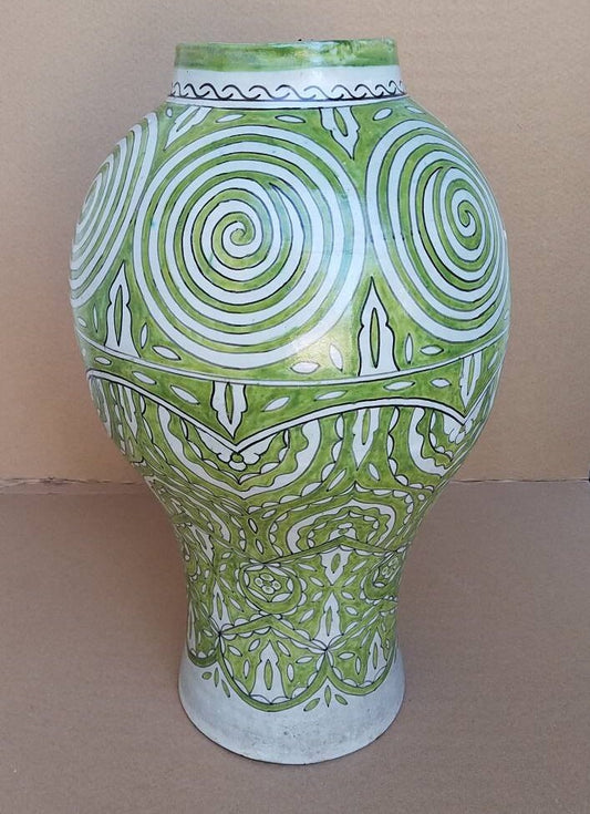 Handmade Moroccan Pottery Vase, Abstract Painted Decor (25" x 13.5")