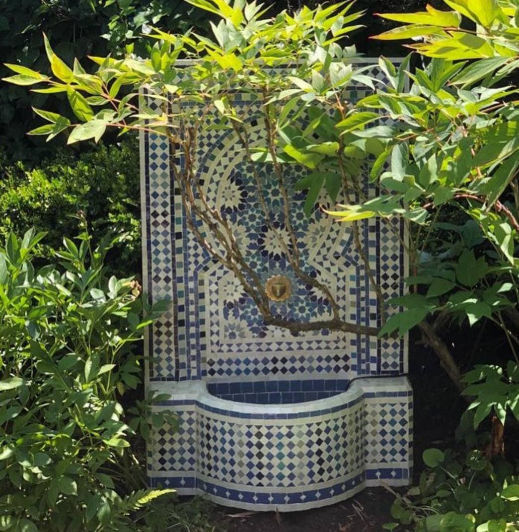 Handmade Mosaic Tile Fountain, Moroccan Moorish Water Feature (48x30")