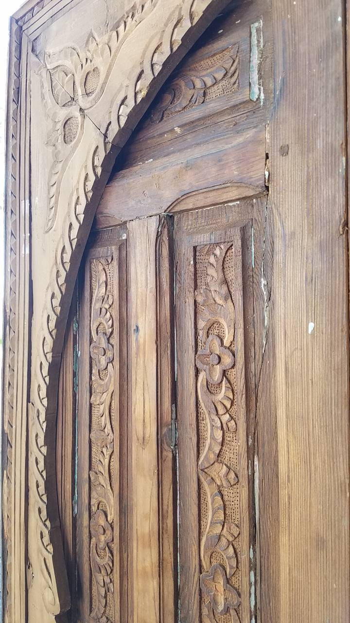 Handmade Vintage Moroccan Carved Wood Door Panels (78x40)