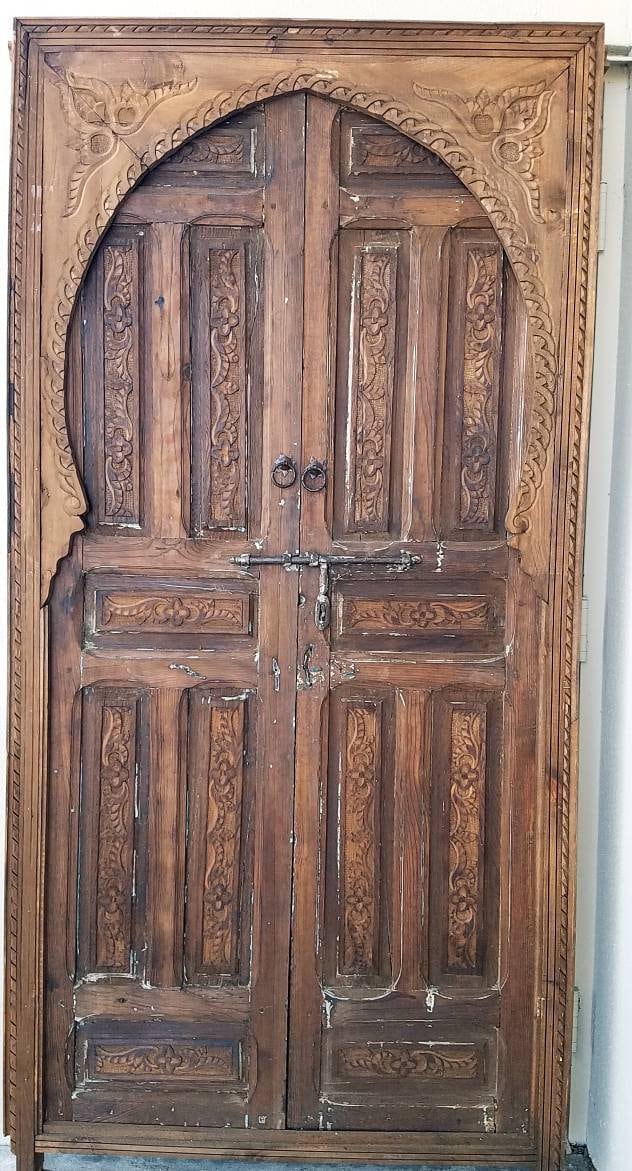 Handmade Vintage Moroccan Carved Wood Door Panels (78x40)