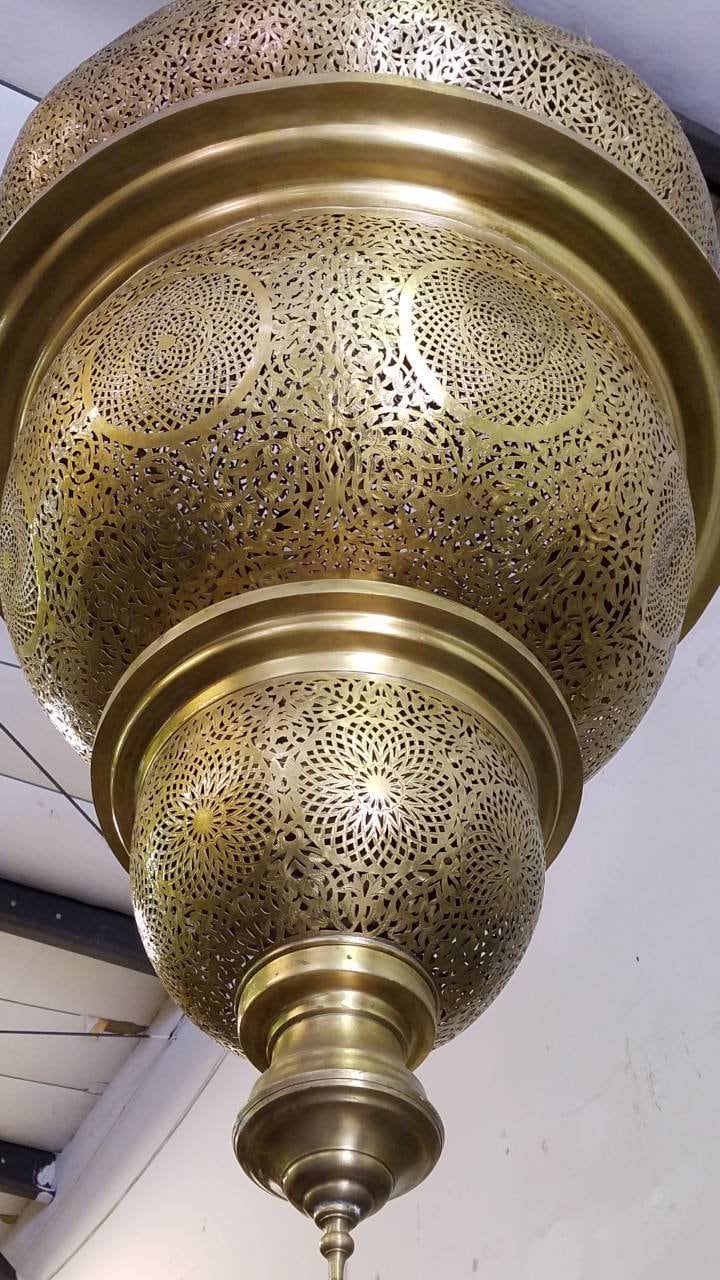 Extra Large Vintage Moroccan Brass Chandelier, Handmade Moorish Pendant Light