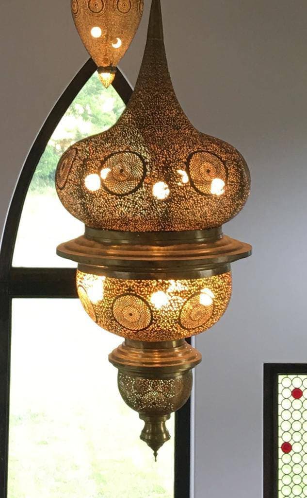Extra Large Vintage Moroccan Brass Chandelier, Handmade Moorish Pendant Light