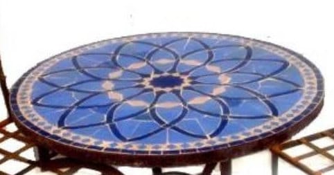 Blue Moroccan Mosaic Tile Table, Handmade Wrought Iron Base (32")