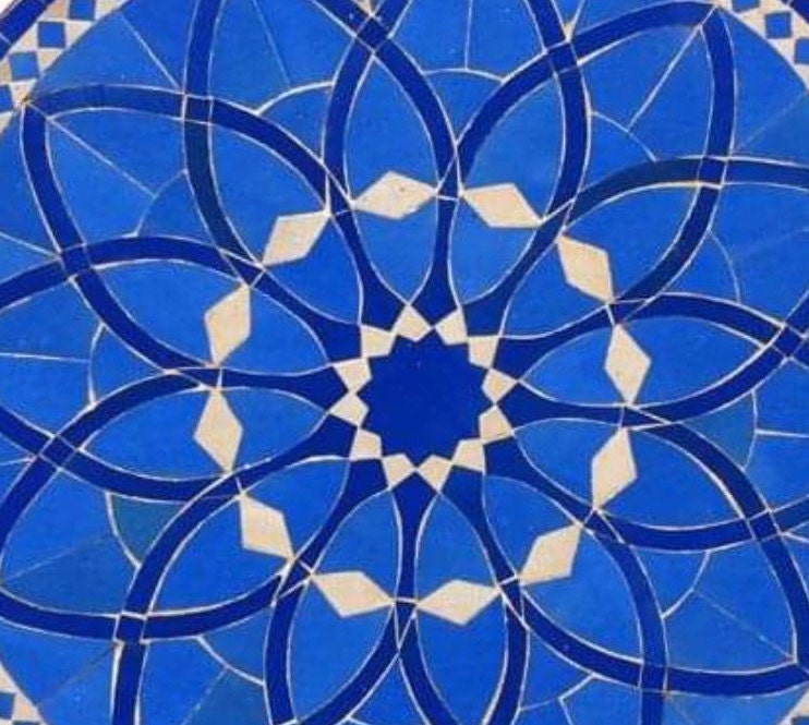 Blue Moroccan Mosaic Tile Table, Handmade Wrought Iron Base (32")