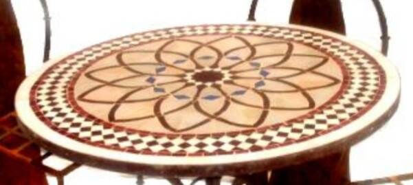 Handmade Moroccan Mosaic Tile Table, Rustic Wrought Iron Base (32" Diameter)