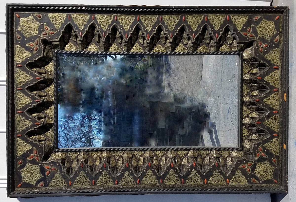 Large Exquisite Moroccan Mirror: Camel Bone, Silver, Handmade
