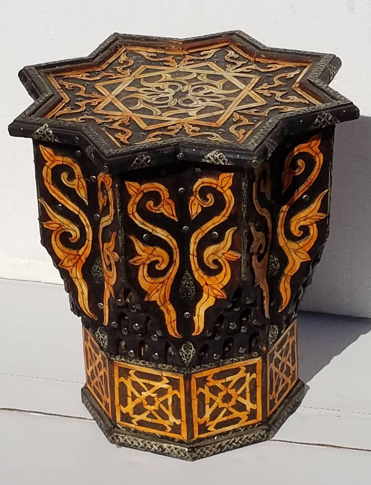 Handmade Moroccan Star Bone Inlay Table, Vintage Accent Furniture