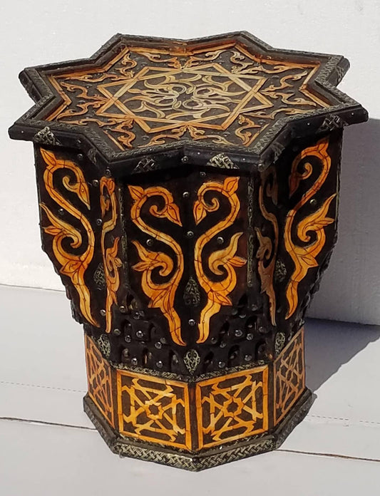 Handmade Moroccan Star Bone Inlay Table, Vintage Accent Furniture