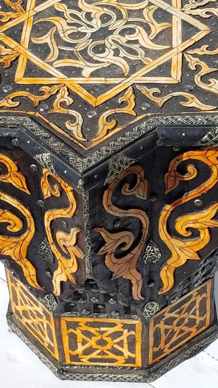 Handmade Moroccan Star Bone Inlay Table, Vintage Accent Furniture