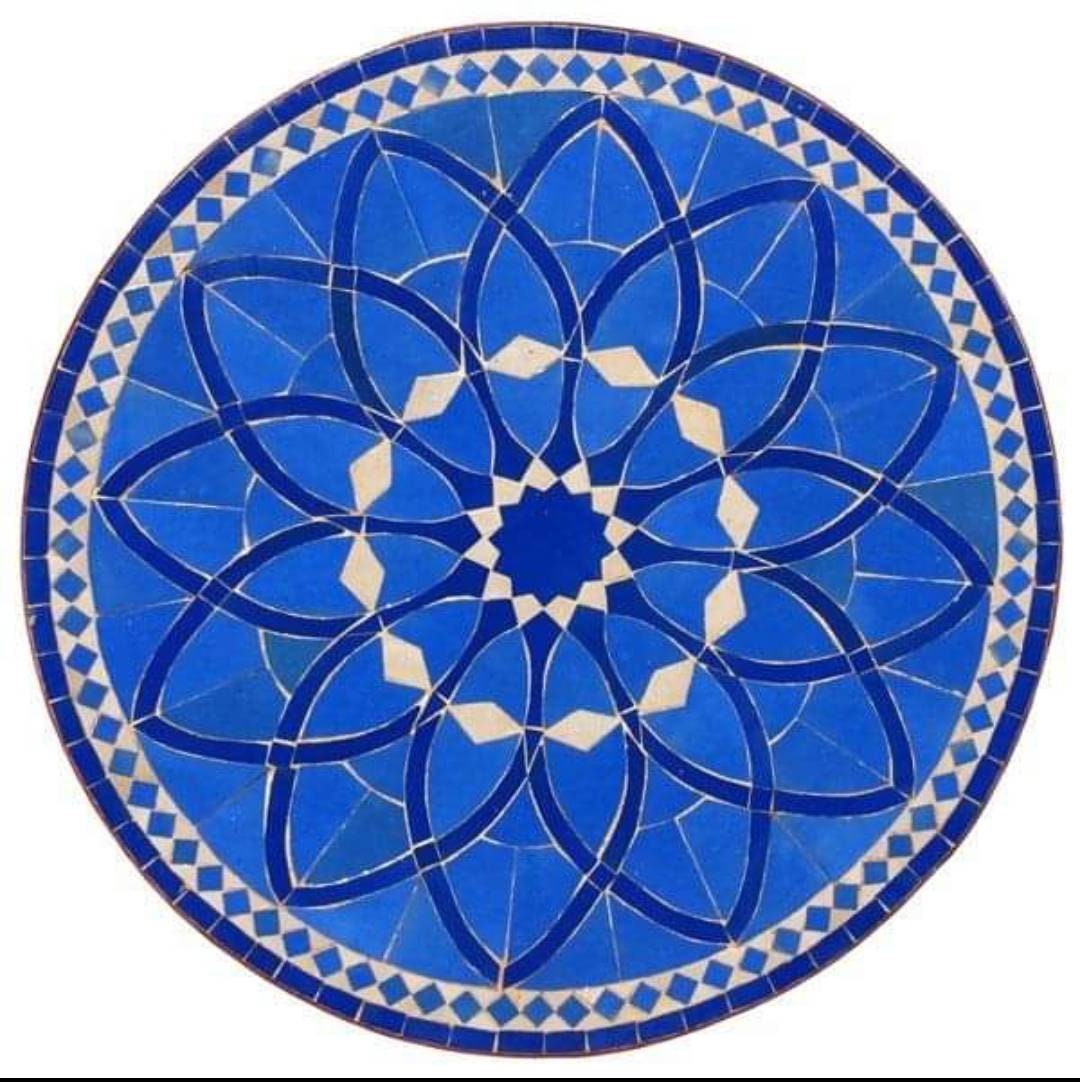 Blue Moroccan Mosaic Tile Table, Handmade Wrought Iron Base (32")
