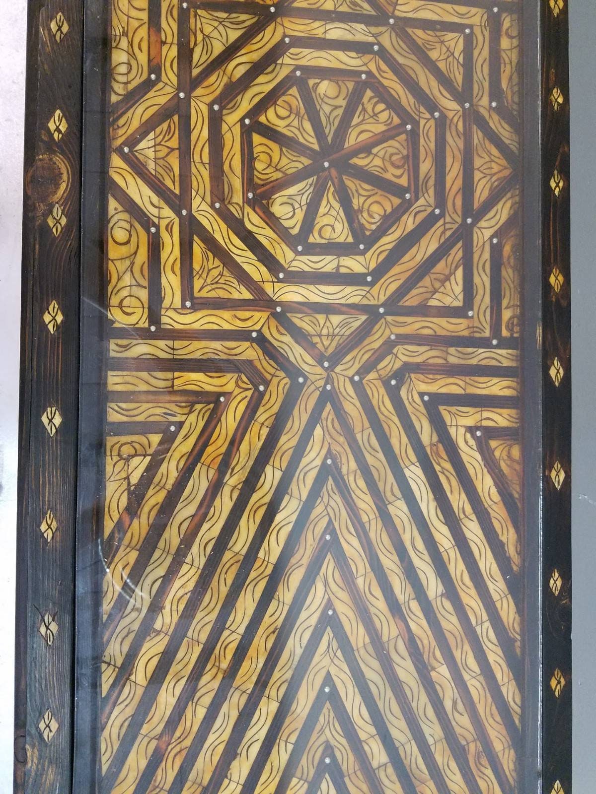 Vintage Moroccan Buffet: Orange Bone Inlay, Handmade Wood Cabinet (81x28x18)