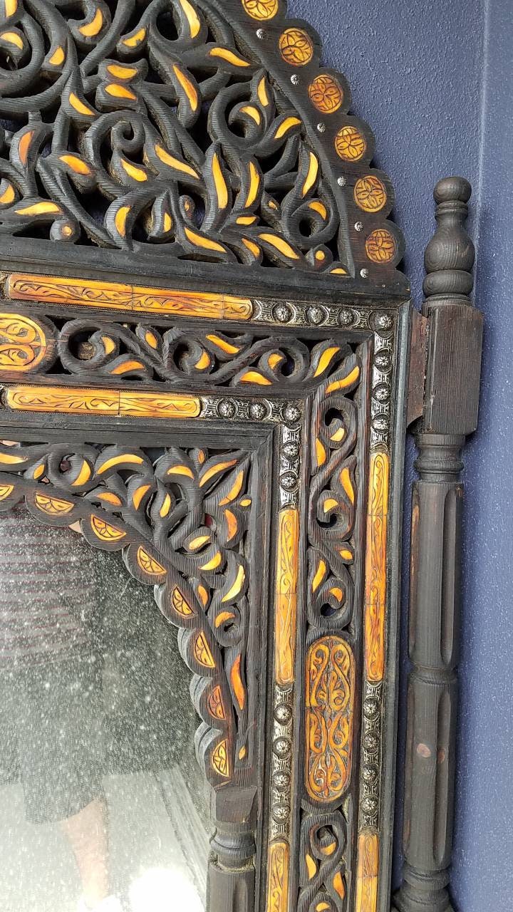 Handmade Moroccan Inlay Camel Bone Mirror, Moorish Design
