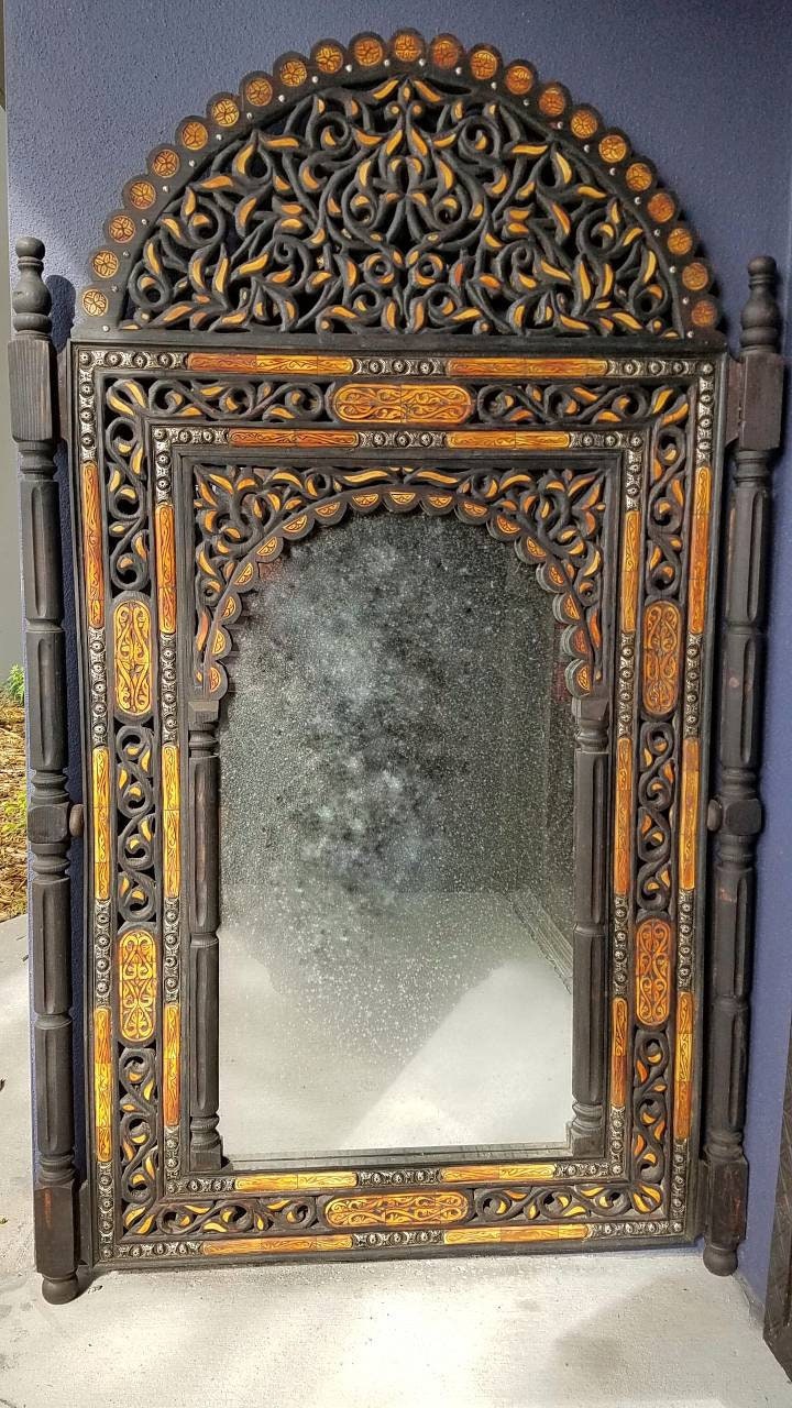 Handmade Moroccan Inlay Camel Bone Mirror, Moorish Design