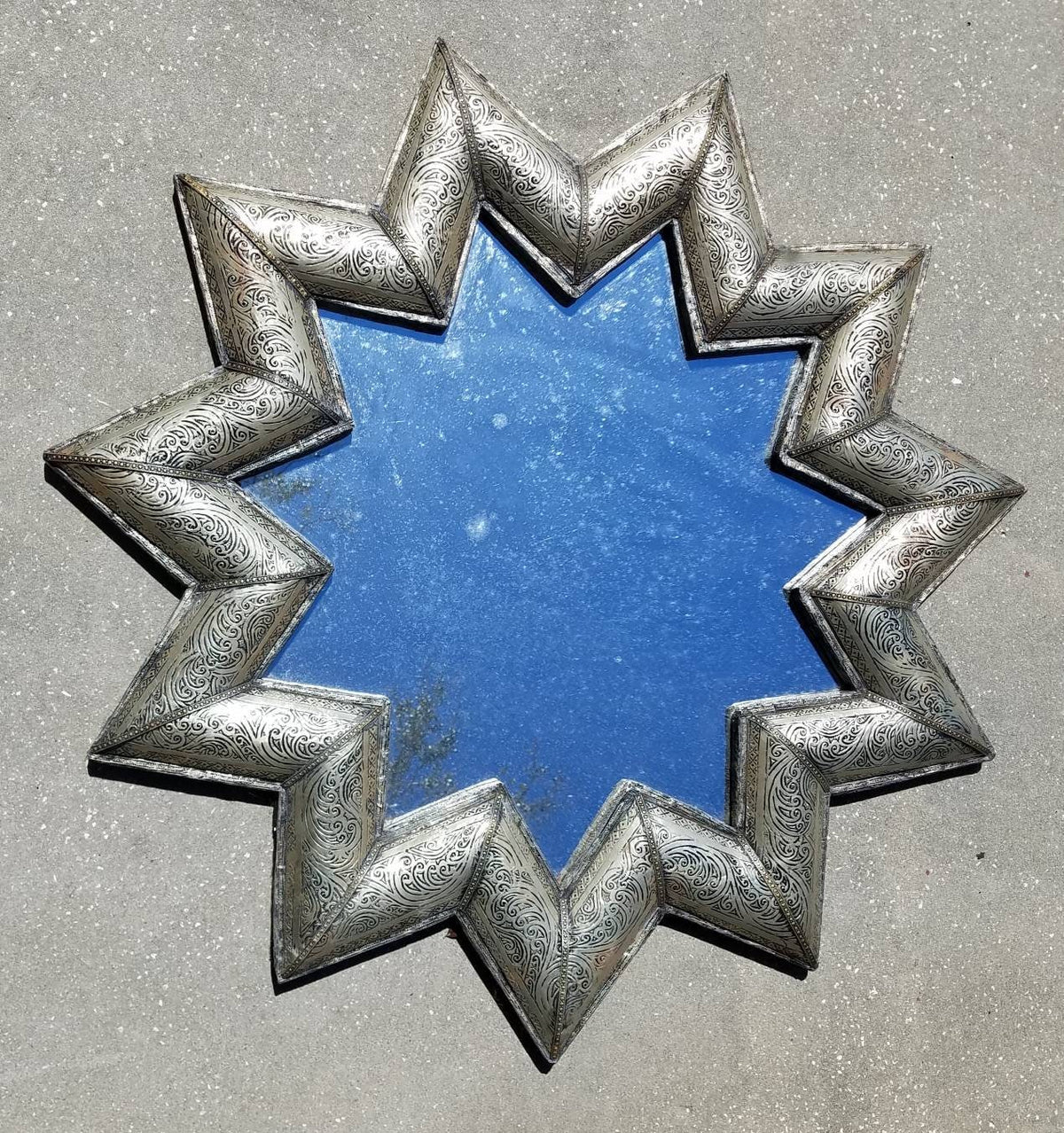 Handcrafted Moroccan Silver Star Mirror, Moorish Design (38 inch)