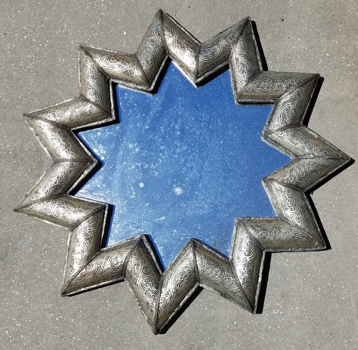 Handcrafted Moroccan Silver Star Mirror, Moorish Design (38 inch)