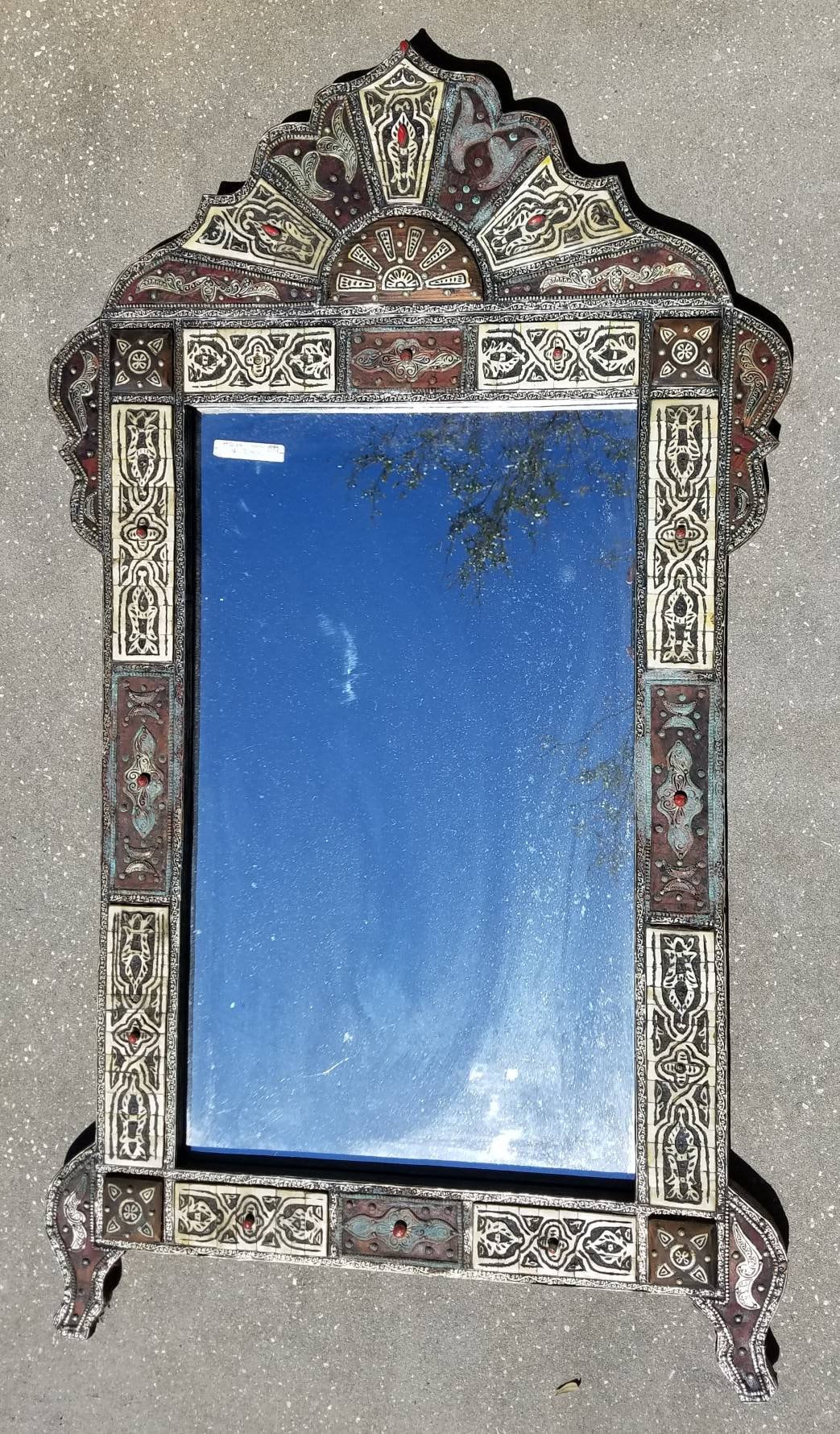 Handmade Moroccan Inlay Bone Mirror, Moorish Design, 48" x 28"
