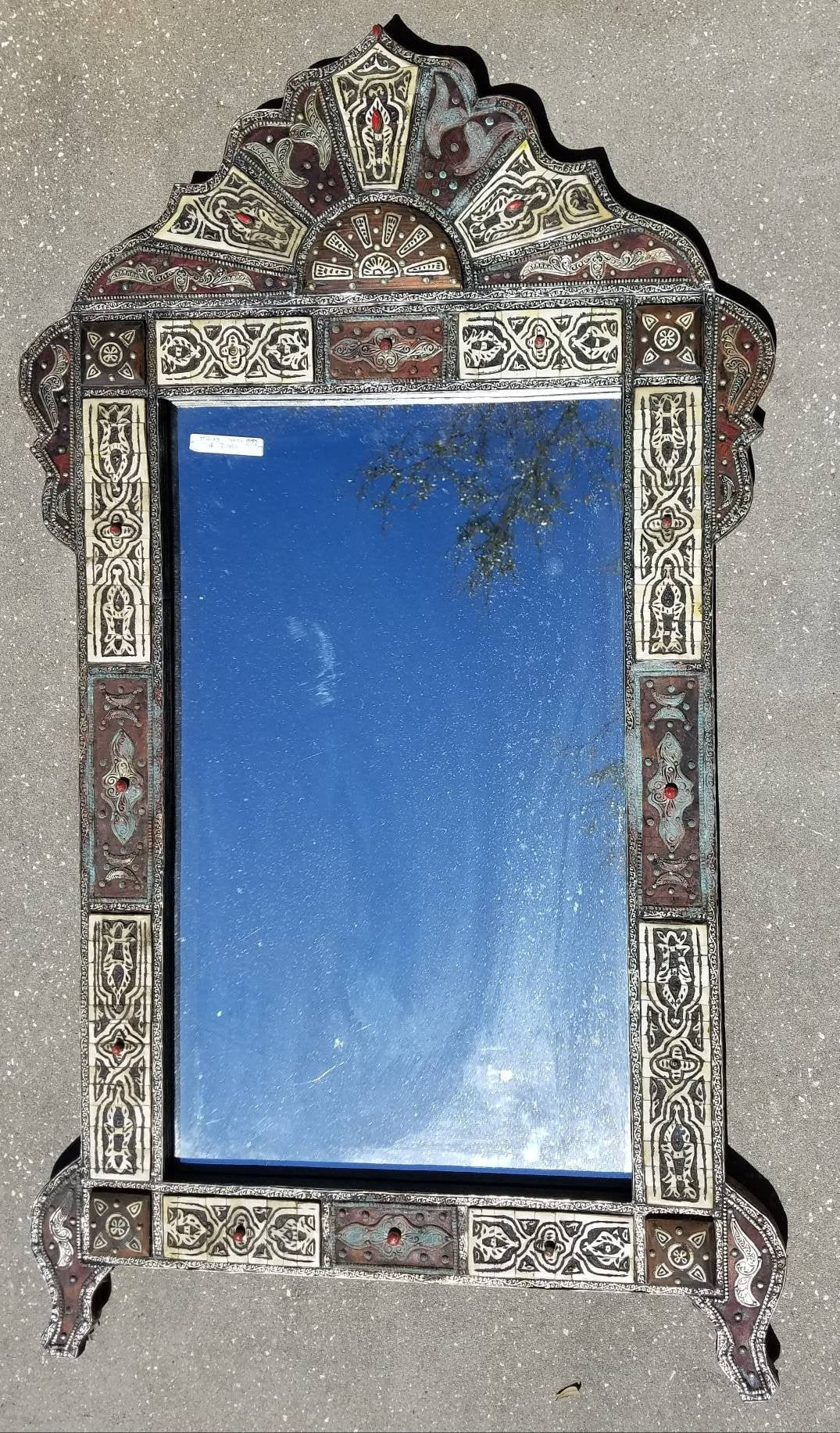 Handmade Moroccan Inlay Bone Mirror, Moorish Design, 48" x 28"