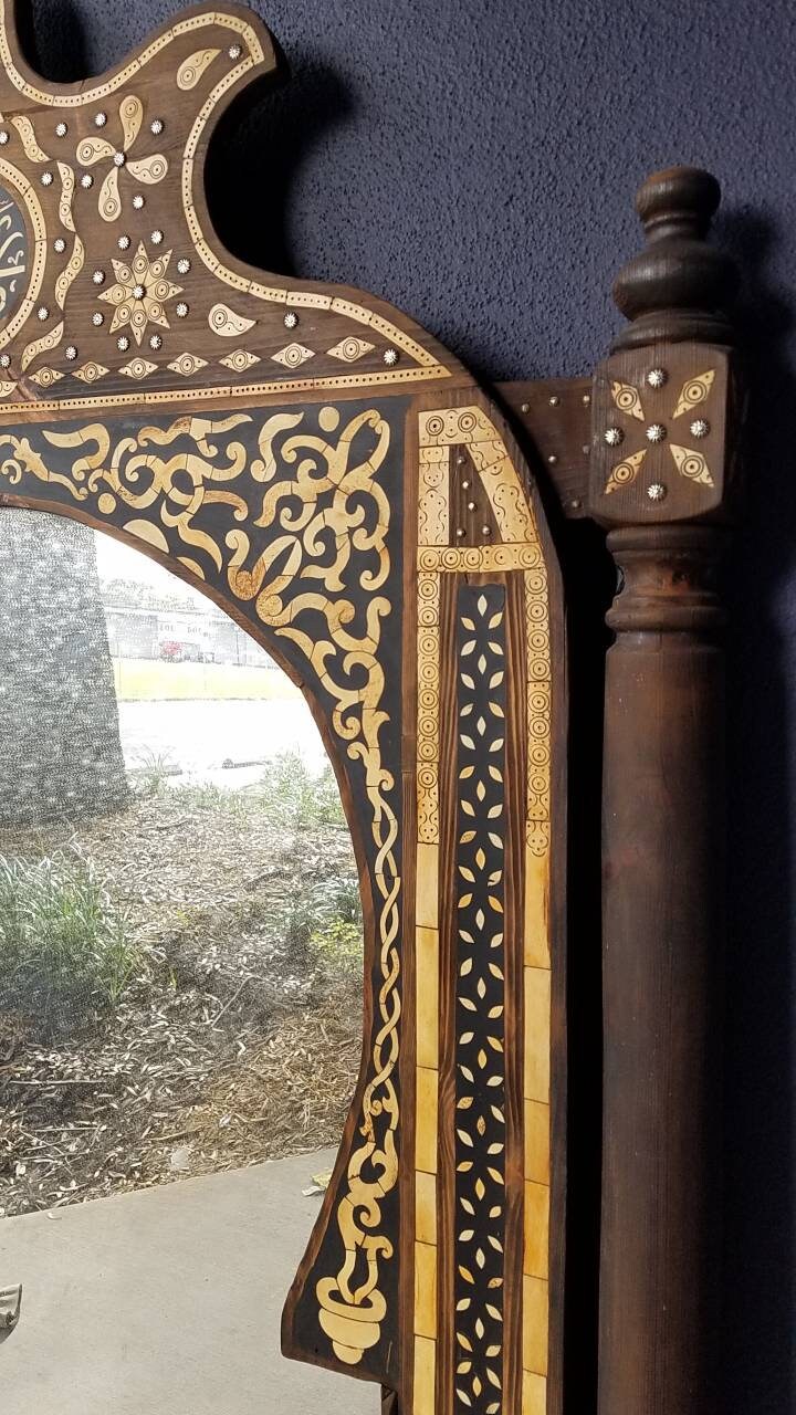 Handmade Moroccan Inlay Camel Bone Mirror, Arabic Calligraphy